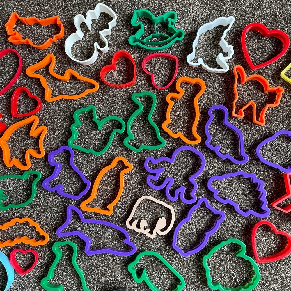 Large Lot of 60 Plastic Cookie Cutters Variety Christmas Animal & Various Shapes